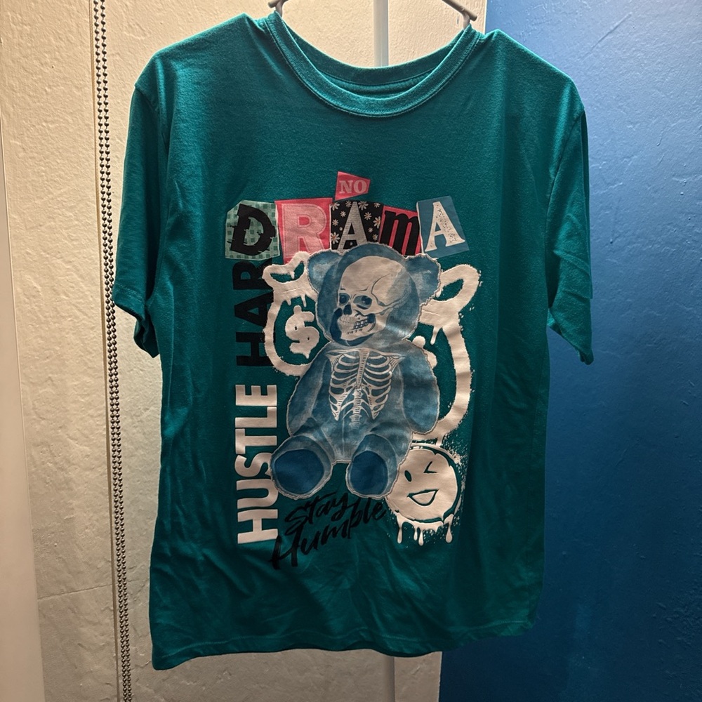 Teal Graphic Kids T-Shirt with Bear Design